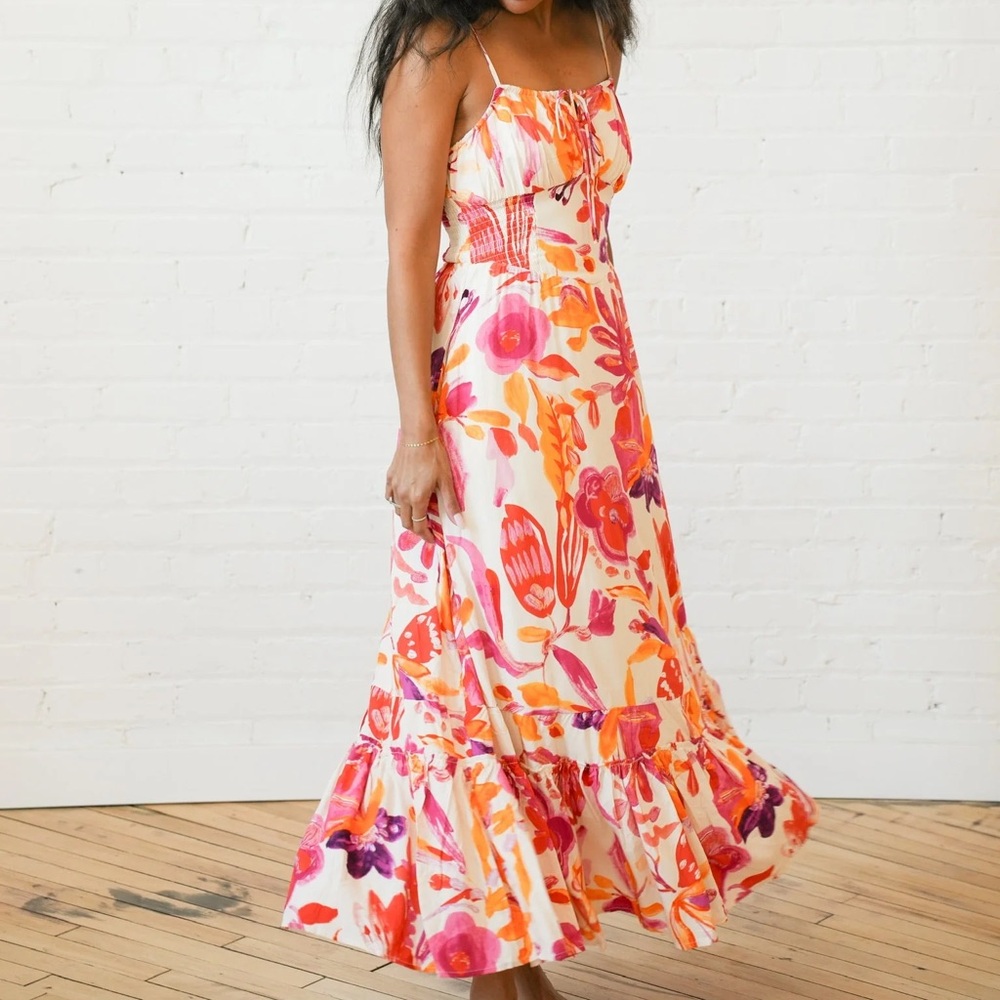 NWT Dex Tropical Floral Print Tiered Maxi Dress
